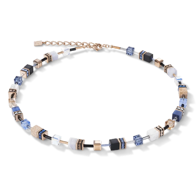 Blue & Beige Geo Cube Necklace