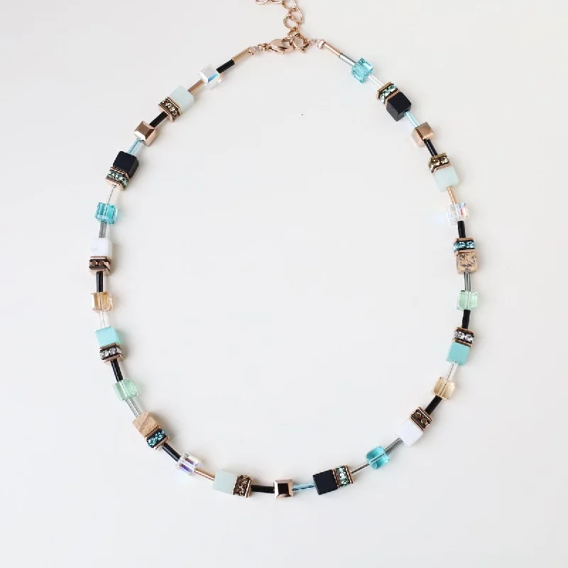 Aqua & Beige Geo Cube Necklace