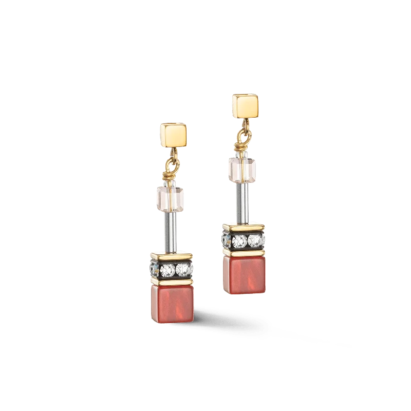 Red Beige GeoCube Iconic Earrings