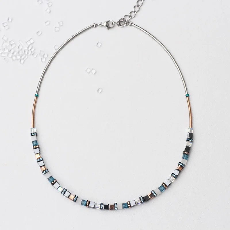 TURQUOISE AND HEMATITE SMALL GEO CUBE NECKLACE