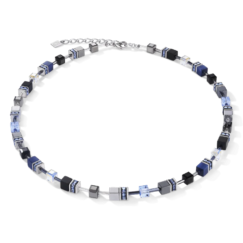 Medium Blue & Onyx Geo Cube Necklace