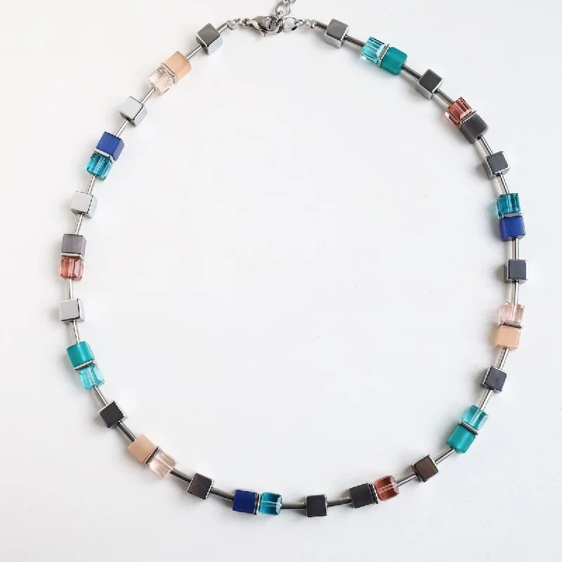 Turquoise Mix Geo Cube Necklace