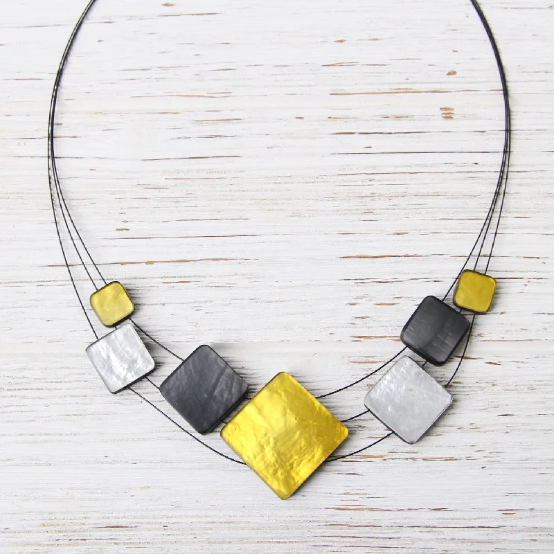 3 Strand Sunglow Mix Square Resin Necklace