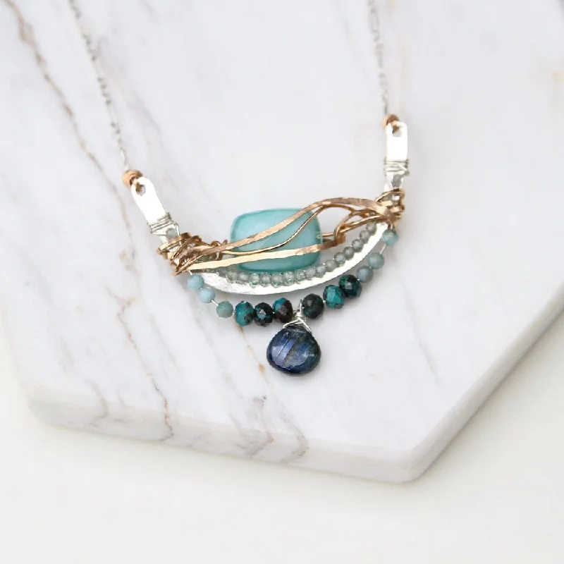 Turquoise Crystal Arch Wrapped Necklace