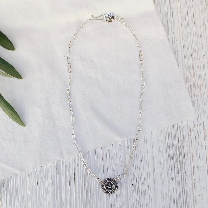 Beaded Spiral and Dogwood on Oval Chain Necklace