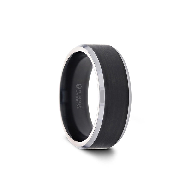 Black Tungsten Band with Brushed Center and Polished Edges