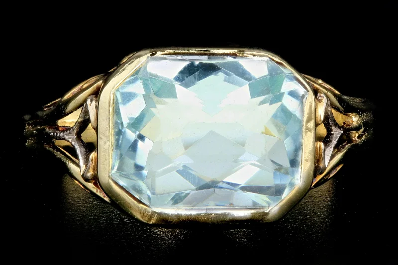 Art Deco 14K 3.2 Carat Aquamarine Ring