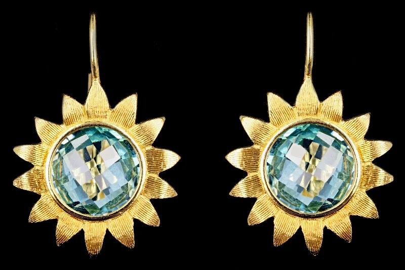 Bielka 18K Yellow Gold Flower Blue Topaz Earrings