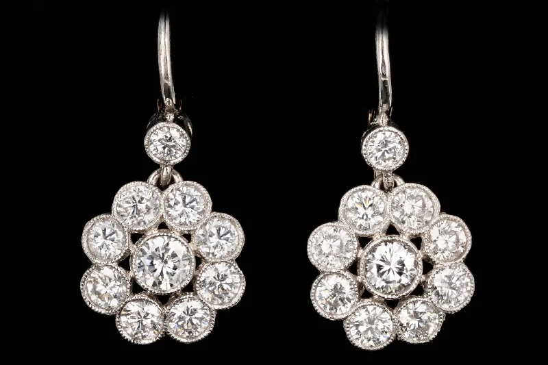 Edwardian Style Platinum and 18K Yellow Gold Diamond Cluster Earrings