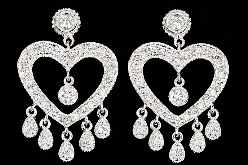 Modern 18K White Gold .50 Carats Total Weight Round Diamond Heart Earrings