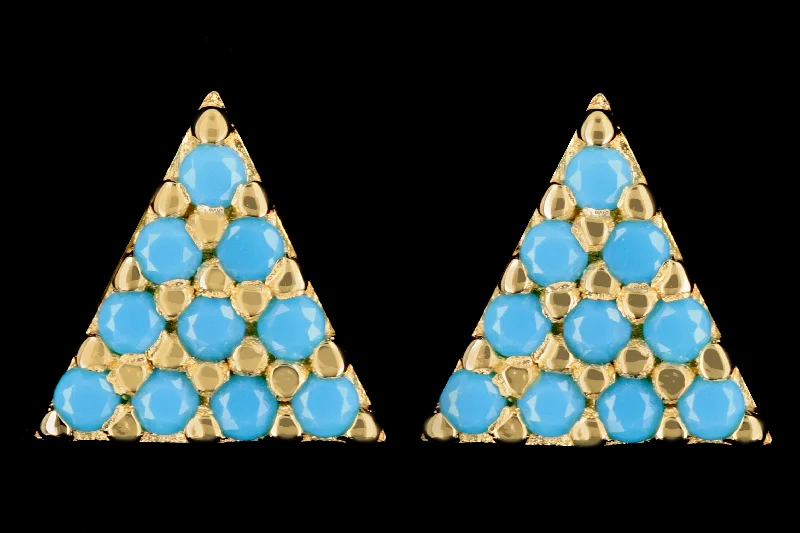 New 14K Yellow Gold Turquoise Pyramid Earrings