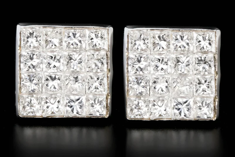 18K 1 Carat Princess Cut Cluster Diamond Earrings