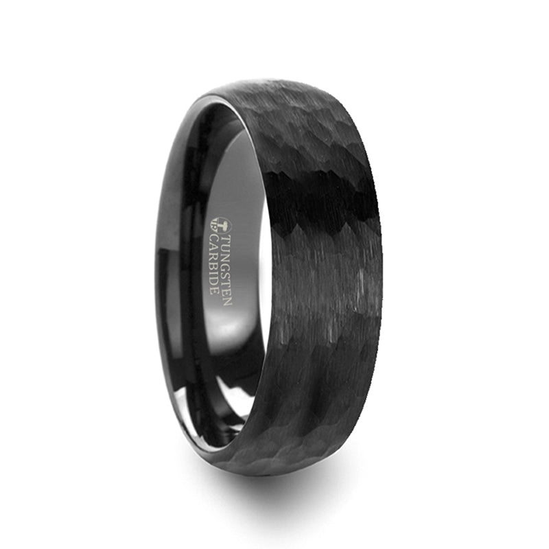 Domed Hammer Finish Black Tungsten Carbide Band