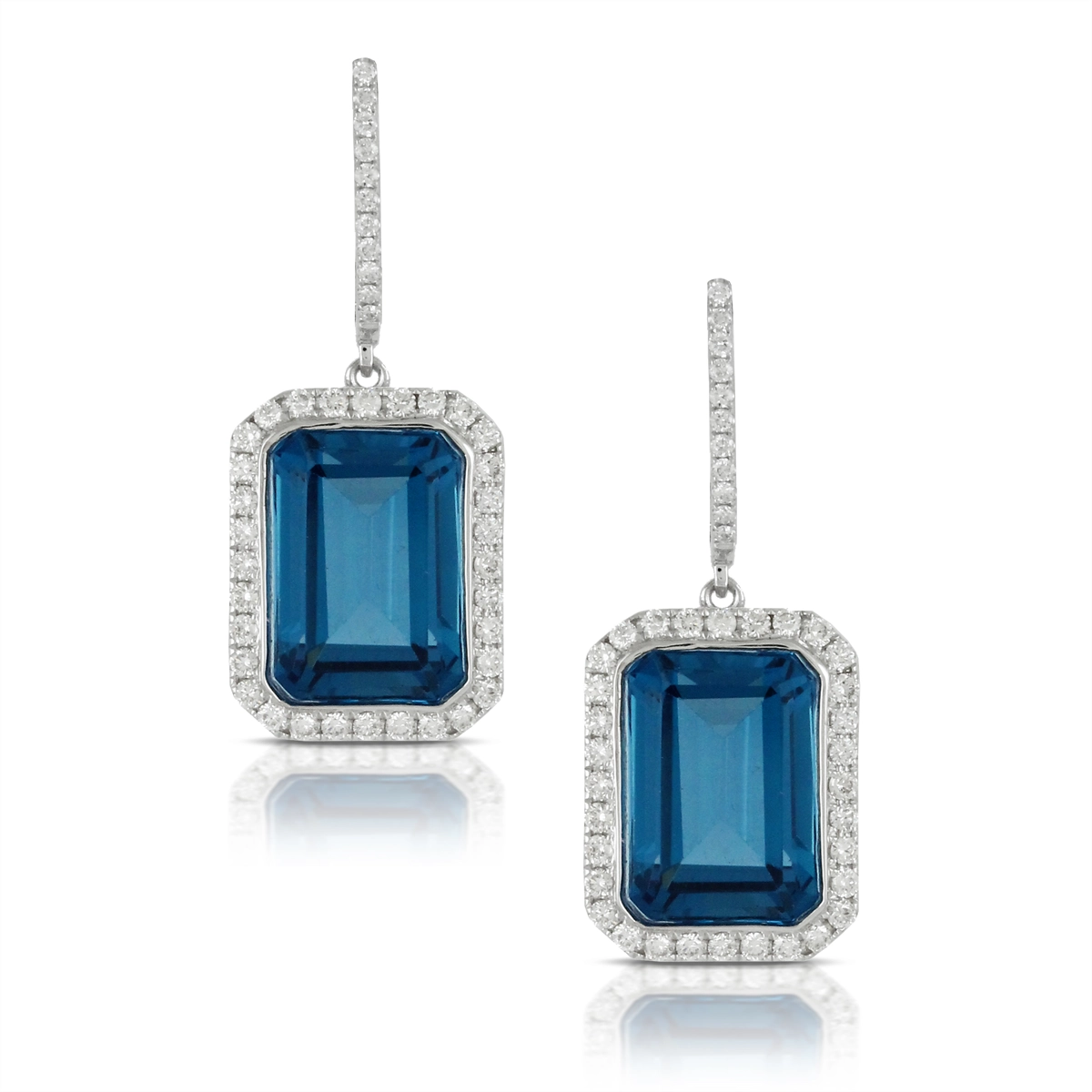 Doves 18K White Gold Diamond Earrings with London Blue Topaz