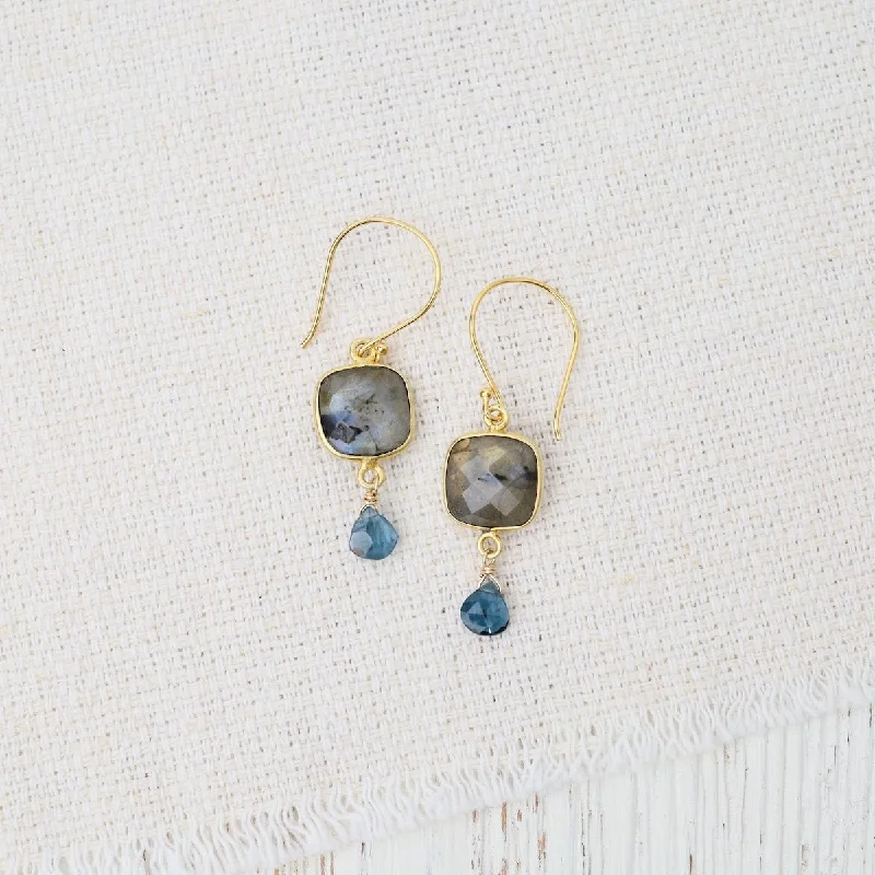 Gold Labradorite Square Bezel Link Earrings