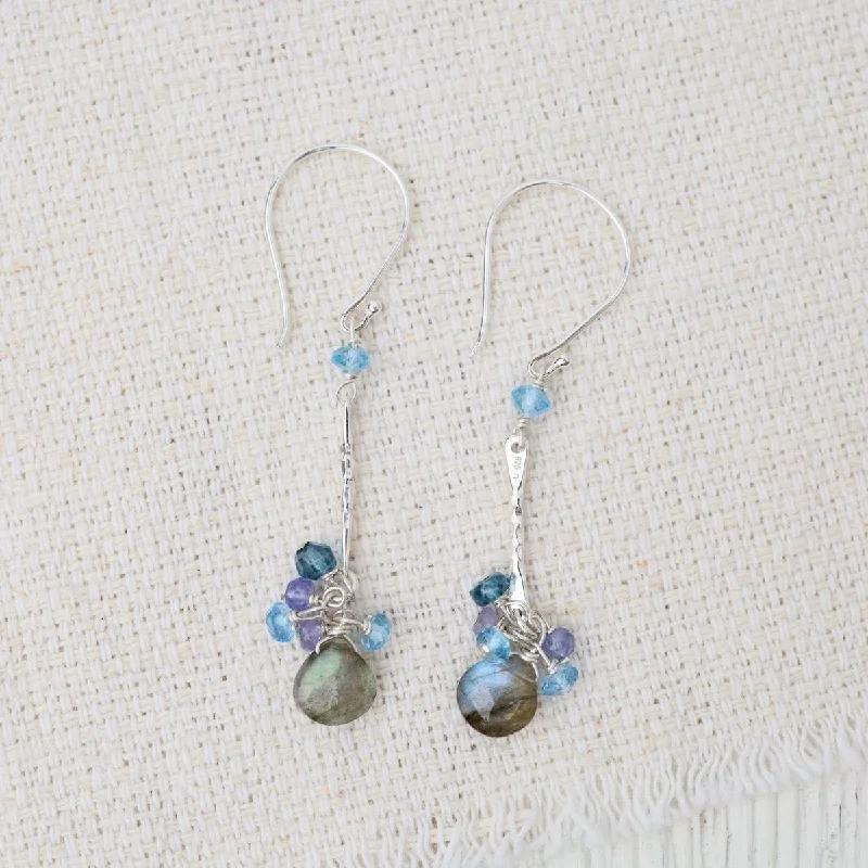 Silver Labradorite Bar Link Earrings