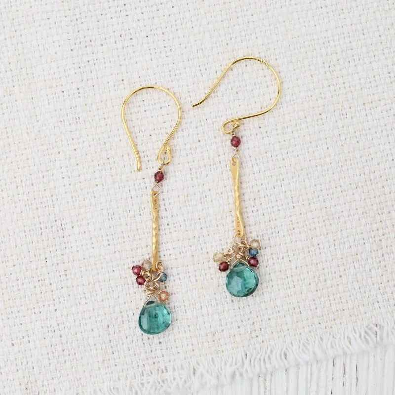 Quartz, Garnet, Zircon, Gold Links Earrings