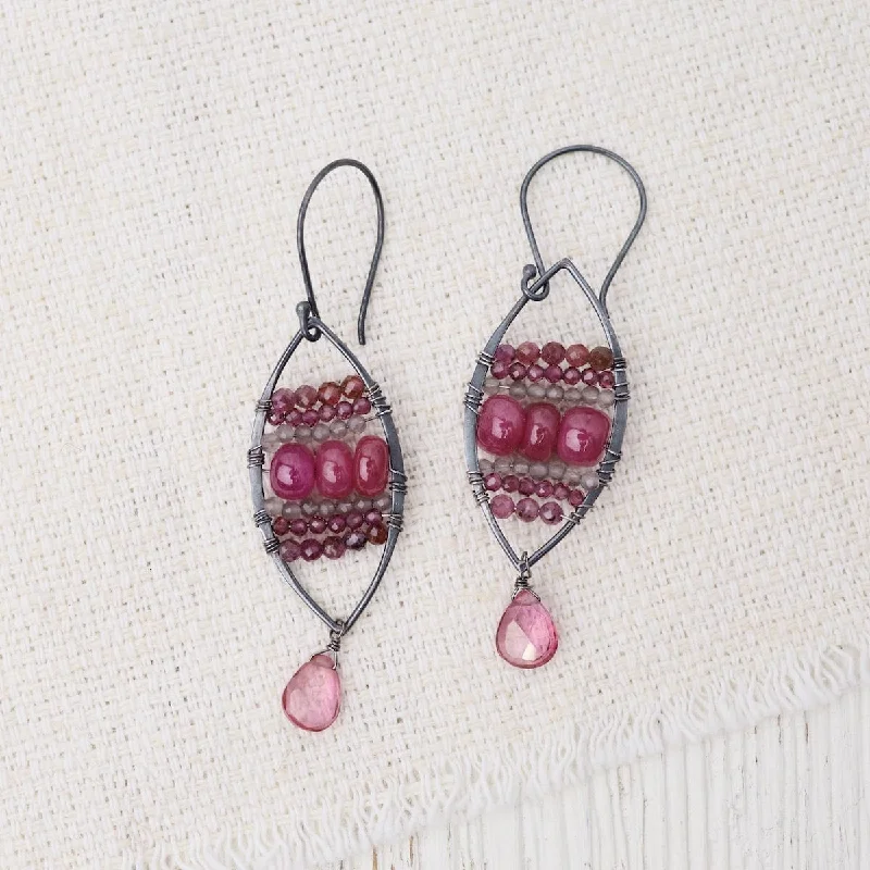 Oxidized Silver Marquis Earrings in Garnet