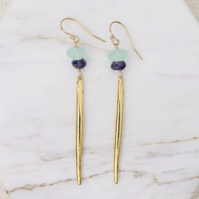 Icicle Earrings with Aqua Blue Chalcedony & Iolite