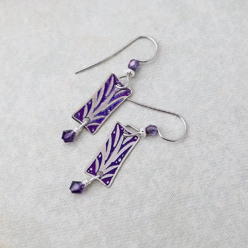 Silver Tone and Magenta Aloe Plant Earrings