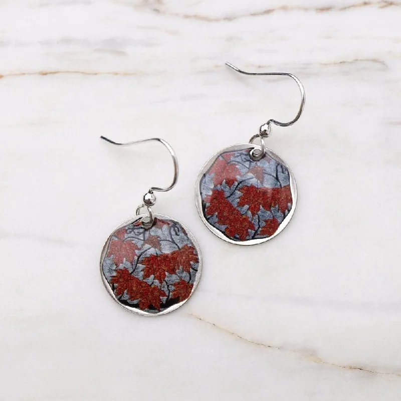 Round Red Maple Earrings