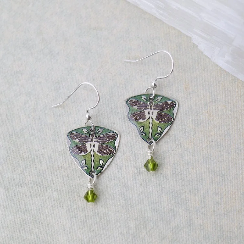 Green Dragonflies on Triangle Earrings