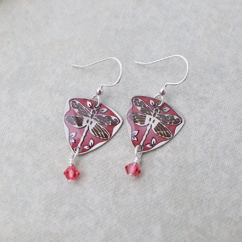 Pink Dragonfly on Triangle Earrings