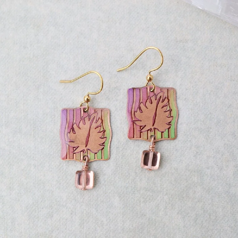 Banana Leaf on Copper with Dangling Bead Earrings