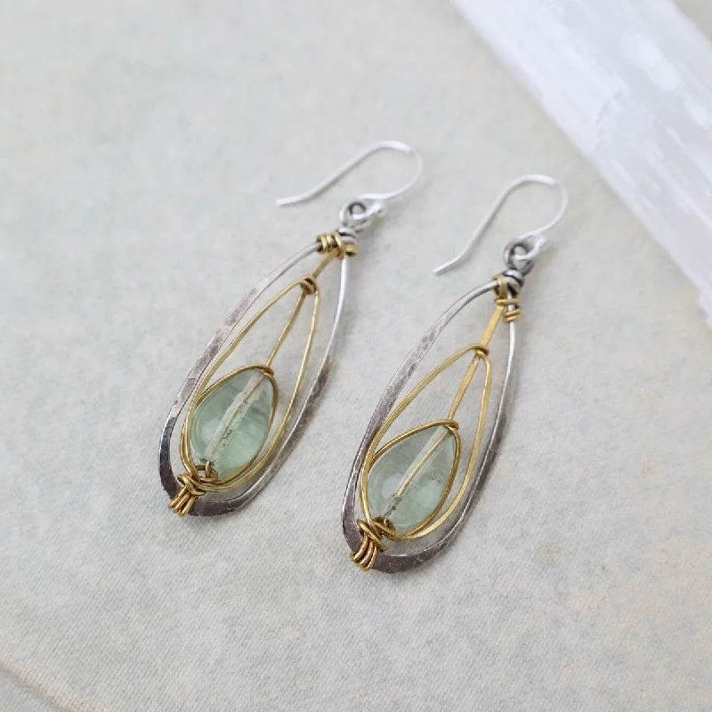 Fluorite, Brass, & Silver Earrings