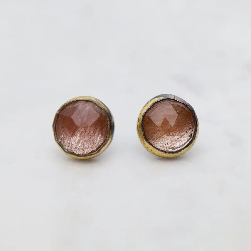 Rutile Quartz Small Crescent Rim Post Earrings