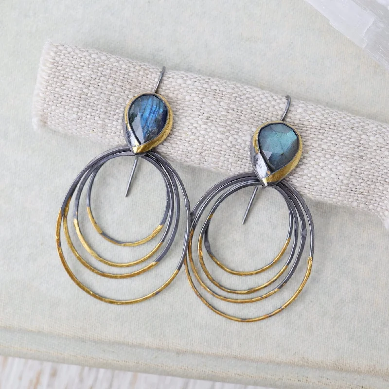 Labradorite Medium Ripple Rim Earrings