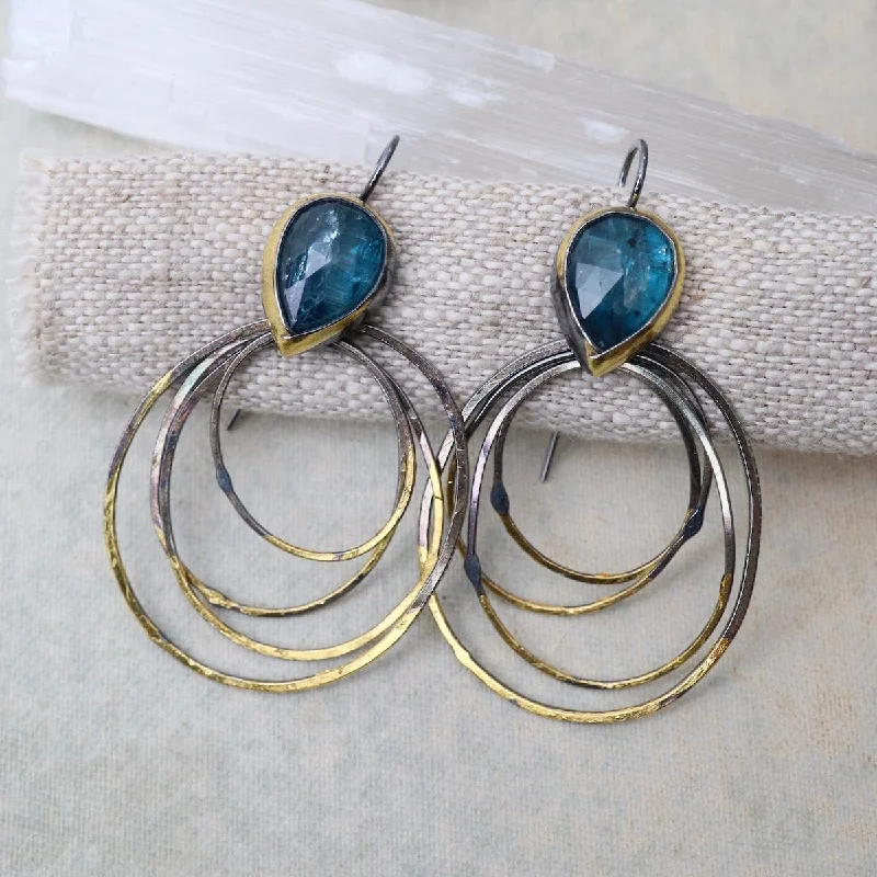 Medium Ripple Rim Earrings with Teal Kyanite