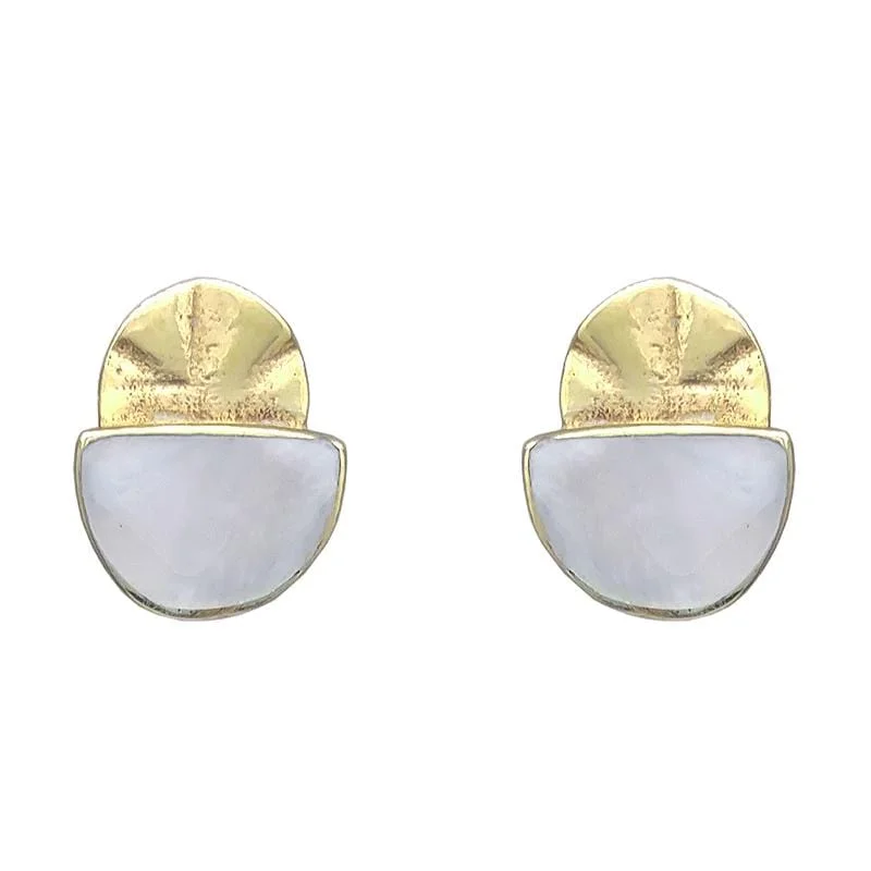 Solid Brass Fan Stud with Mother of Pearl Earring