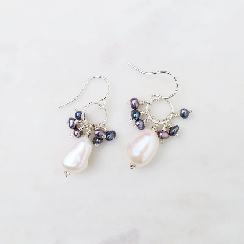 White and Grey Peral Cluster Earrings