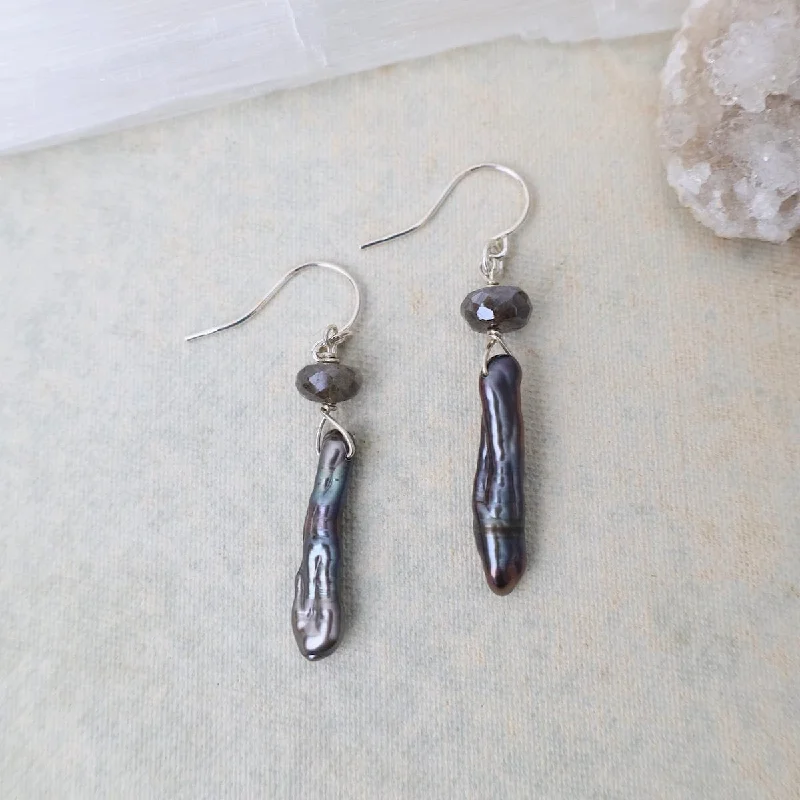 Grey Biwa Pearl Earrings