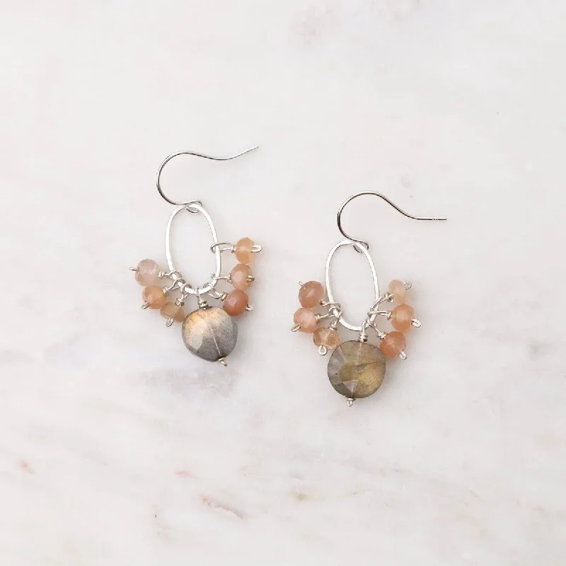 Labradorite & Pink Moonstone Cluster Earrings