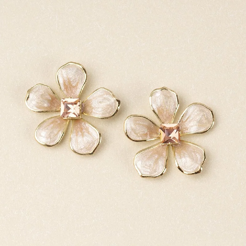 Sparkle & Shine Large Enamel Flower Earring - Silk/Gold