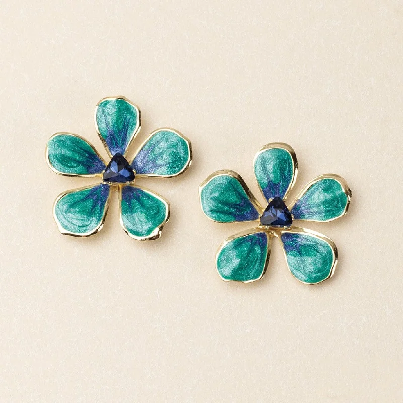 Sparkle & Shine Large Enamel Flower Earring - Sea Green/Gold