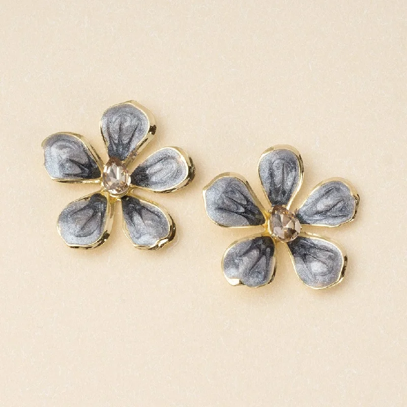 Sparkle & Shine Large Enamel Flower Earring - Warm Gray/Gold