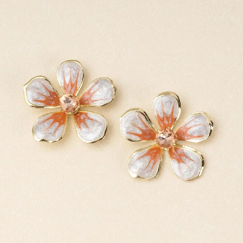 Sparkle & Shine Large Enamel Flower Earrings - Light Gray & Pink/Gold