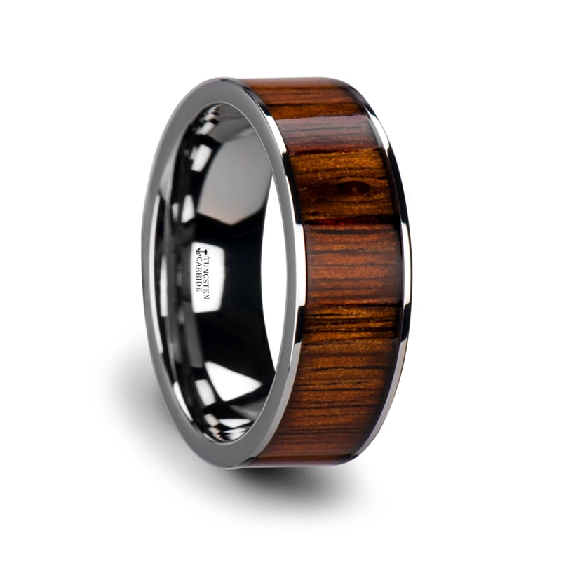 Flat Tungsten Carbide Bandwith Koa Wood Inlay