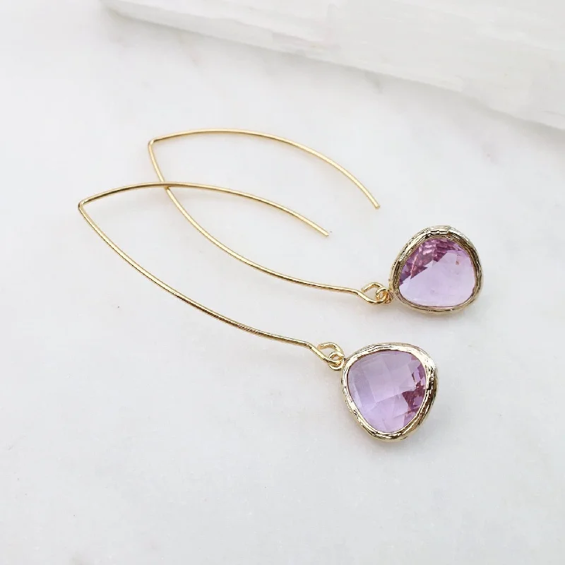 Gold Plated Gem Dangle Earrings - Lavender