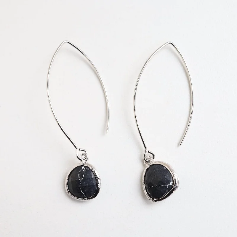 Silver Black Howlite Dangle Earring