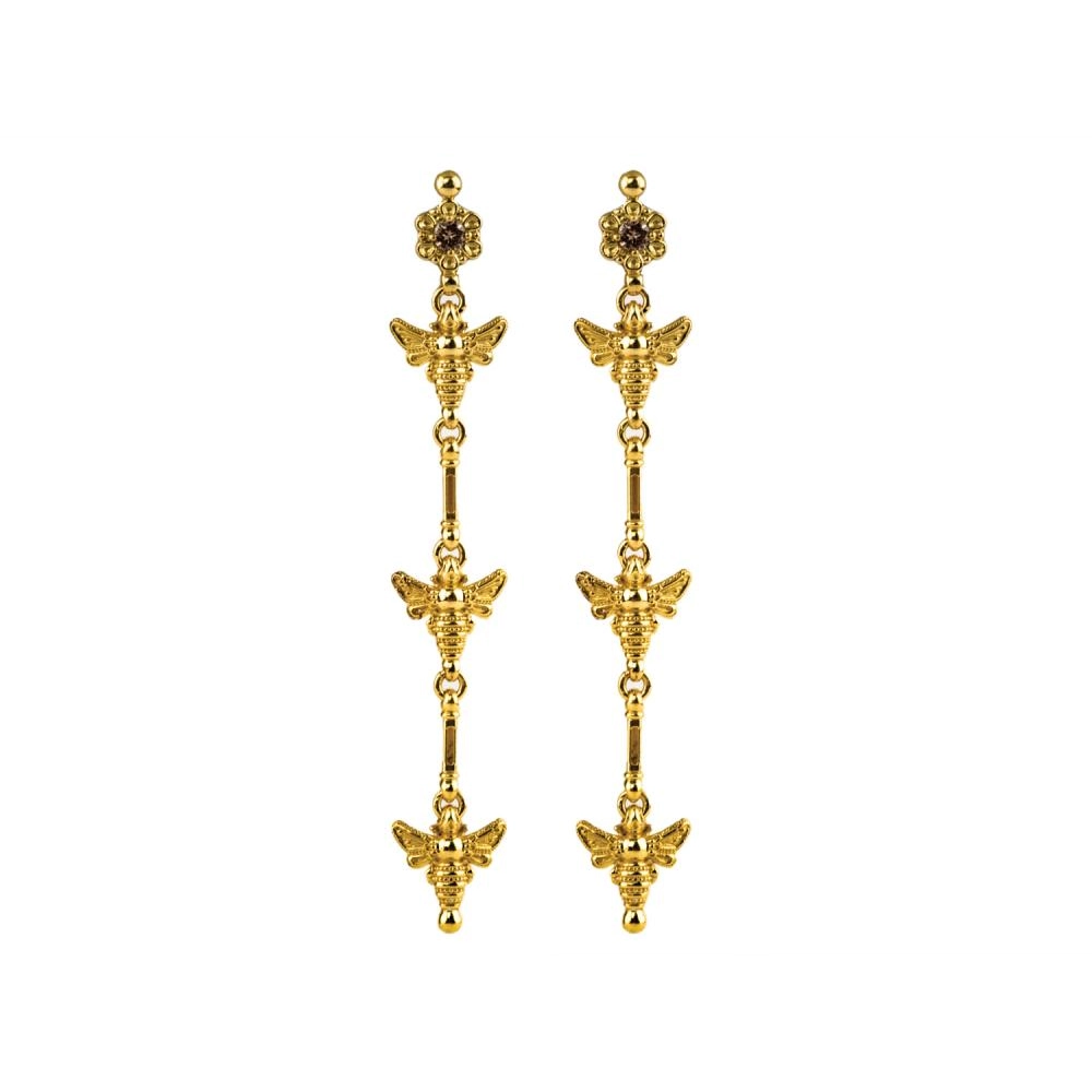 Konstantino Melissa 18K Yellow Gold Dangle Bee Earrings with Brown Diamonds