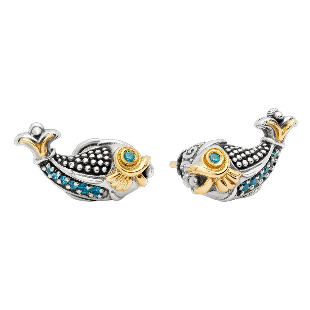 Konstantino Paradise Silver and 18K Gold Blue Spinel Prosperity Fish Earrings