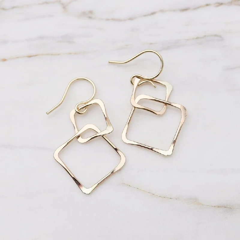 Married Square Link Earrings Gold Filled