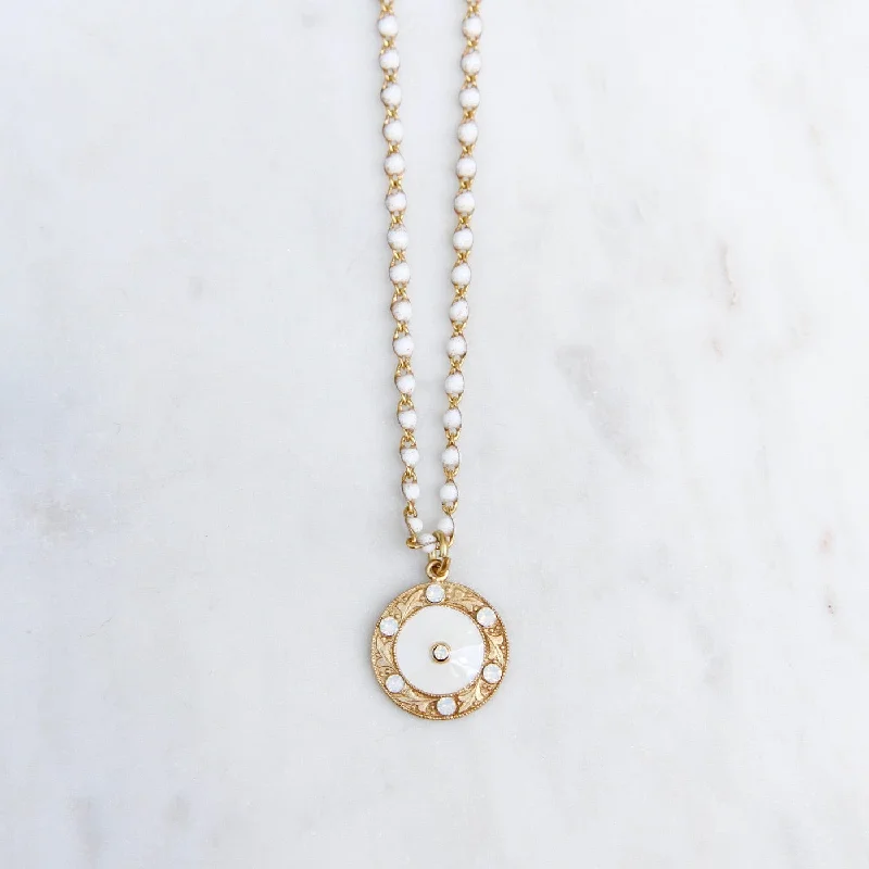 White Enamel Medallion Necklace