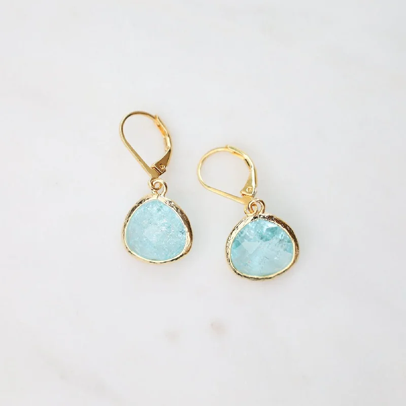 Gold Plated Aqua Rock Crystal Lever Back Earrings