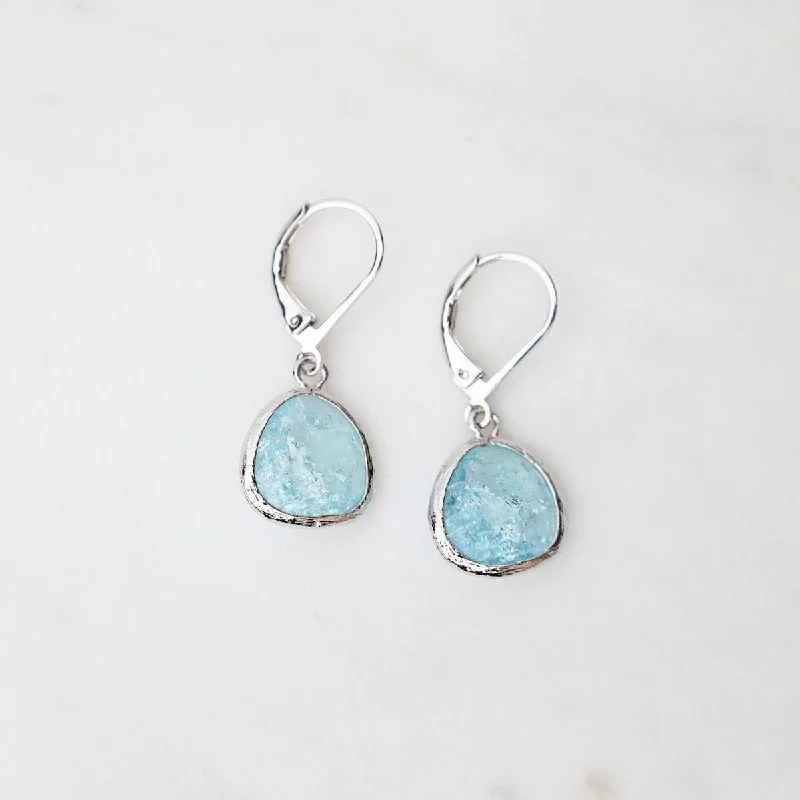 Sterling Silver Aqua Rock Crystal Lever Back Earrings