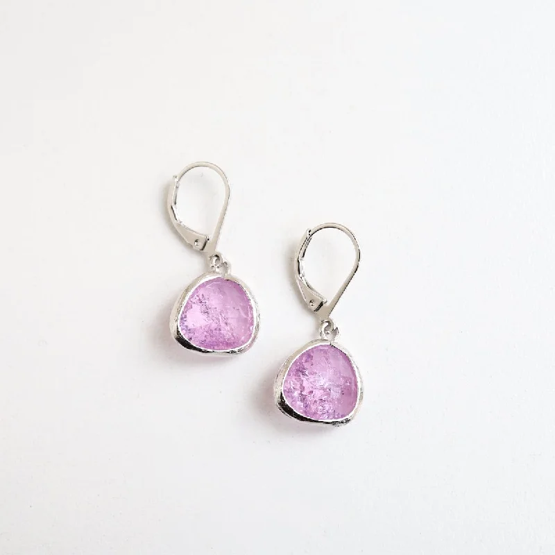 Silver Lavender Rock Crystal Lever Back Earring